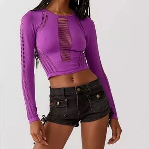Urban Outfitters Out From Under Saskia Seamless Slashed Purple Top Size Small
